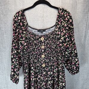 Vibe Sportswear 2X Short Dress Tunic Pink Floral 3/4 Sleeve Relaxed Fit Boho